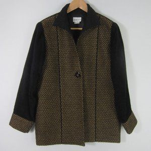 Vtg Barbara Perry Womens S Black Brown Geometric Woven Art to Wear Blazer Jacket